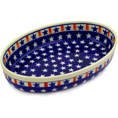 Polish Pottery Oval Baker 11&quot; Americana