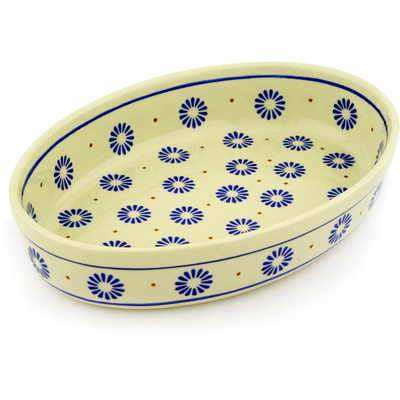 Polish Pottery Oval Baker 11&quot; Aster Blues