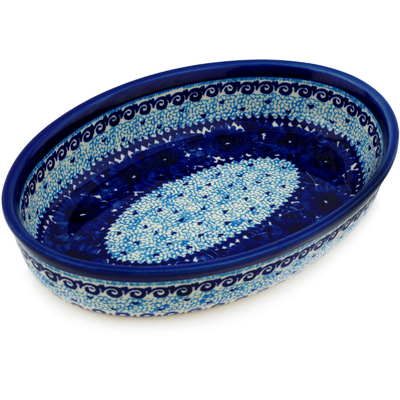 Polish Pottery Oval Baker 11&quot; Azure Sea UNIKAT