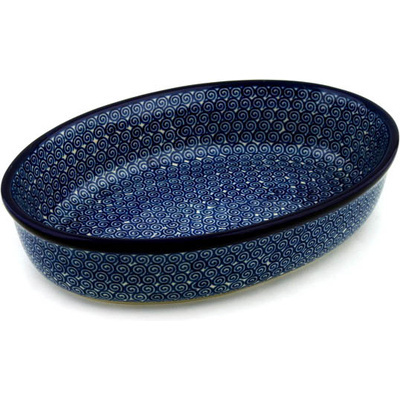 Polish Pottery Oval Baker 11&quot; Baltic Blue