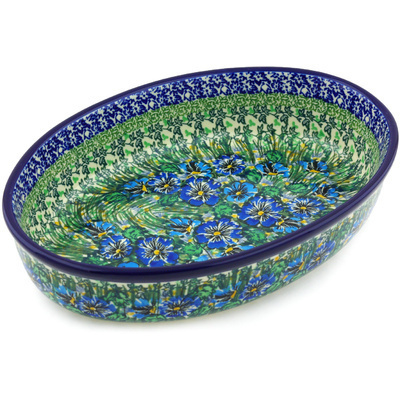 Polish Pottery Oval Baker 11&quot; Bloomimg Meadow UNIKAT