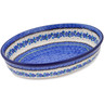 Polish Pottery Oval Baker 11&quot; Blue Bud Sea