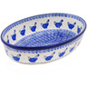 Polish Pottery Oval Baker 11&quot; Blue Chicken