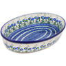 Polish Pottery Oval Baker 11&quot; Blue Daisy Circle