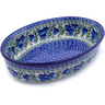 Polish Pottery Oval Baker 11&quot; Blue Pansy