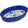 Polish Pottery Oval Baker 11&quot; Blue Poppies
