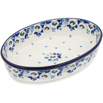 Polish Pottery Oval Baker 11" Blue Spring