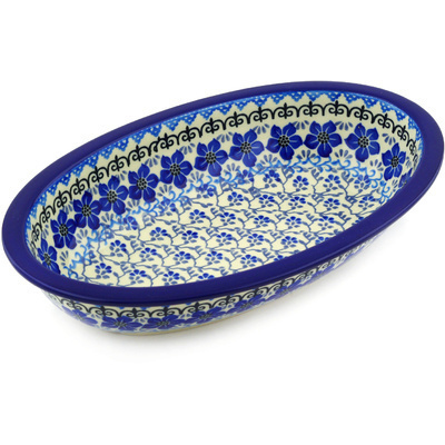 Polish Pottery Oval Baker 11" Blue Violets