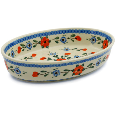 Polish Pottery Oval Baker 11&quot; Cherry Blossoms