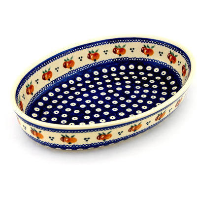 Polish Pottery Oval Baker 11&quot; Country Apple Peacock