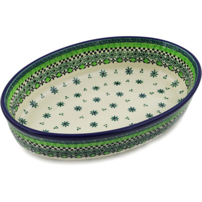 Polish Pottery Oval Baker 11&quot; Dotted Efflorescence