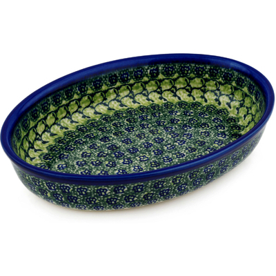 Polish Pottery Oval Baker 11&quot; Emerald Forest