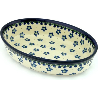 Polish Pottery Oval Baker 11&quot; Falling Daisies