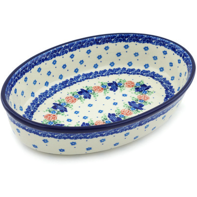 Polish Pottery Oval Baker 11&quot; Flower Passion