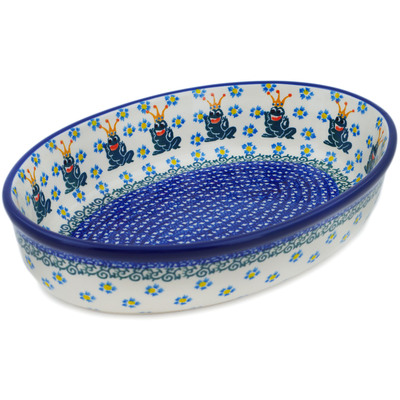 Polish Pottery Oval Baker 11&quot; Frog Prince