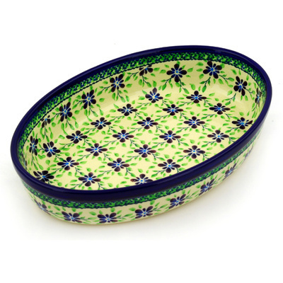 Polish Pottery Oval Baker 11&quot; Gingham Patchwork