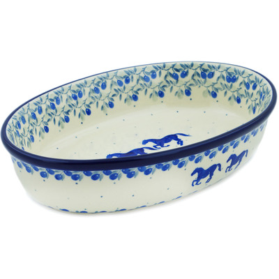 Polish Pottery Oval Baker 11&quot; Horse Gallop