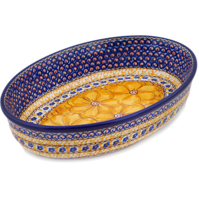 Polish Pottery Oval Baker 11&quot; Marigold Dreams UNIKAT