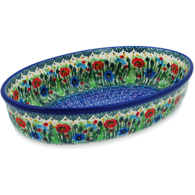 Polish Pottery Oval Baker 11&quot; Meadow At Sunset UNIKAT