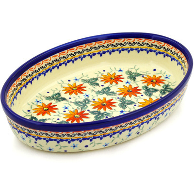 Polish Pottery Oval Baker 11&quot; Mexican Flame UNIKAT