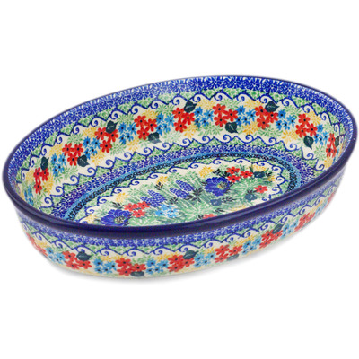 Polish Pottery Oval Baker 11&quot; Motherland Garden UNIKAT