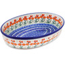 Polish Pottery Oval Baker 11&quot; Peach Spring Daisy