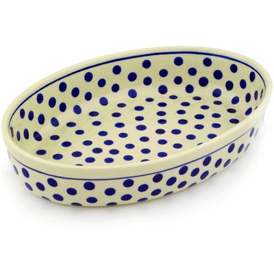 Polish Pottery Oval Baker 11" Polka Dot