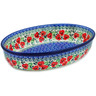 Polish Pottery Oval Baker 11" Red Pansy