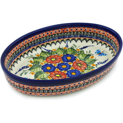 Polish Pottery Oval Baker 11&quot; Spring Splendor UNIKAT