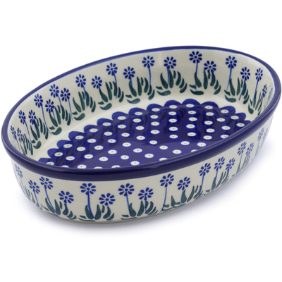 Polish Pottery Oval Baker 11" Springing Calendulas