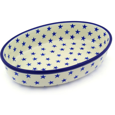 Polish Pottery Oval Baker 11&quot; Starburst Americana