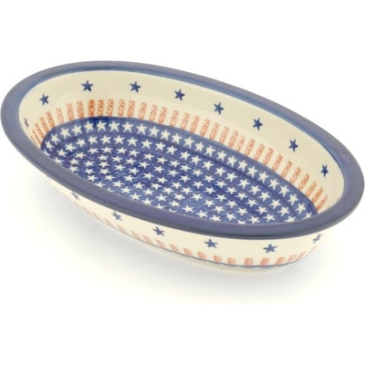 Polish Pottery Oval Baker 11&quot; Stars And Stripes
