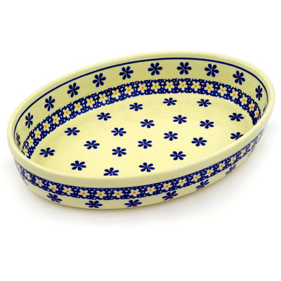 Polish Pottery Oval Baker 11&quot; Traditional Daisies