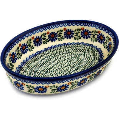 Polish Pottery Oval Baker 11&quot; Water Daisies
