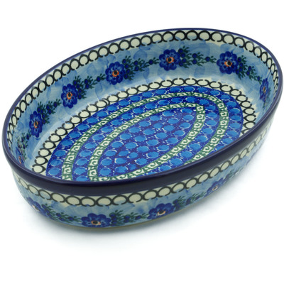 Polish Pottery Oval Baker 12&quot; Blue Delight UNIKAT