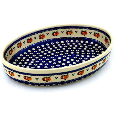 Polish Pottery Oval Baker 12&quot; Country Apple Peacock