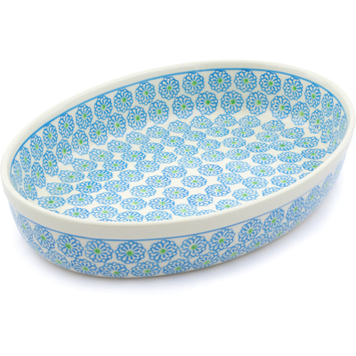Polish Pottery Oval Baker 12&quot; Daisies