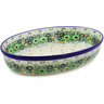 Polish Pottery Oval Baker 12&quot; Green Wreath UNIKAT