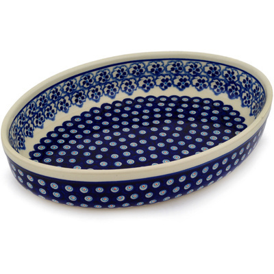 Polish Pottery Oval Baker 12&quot; Hawaiian Pansy