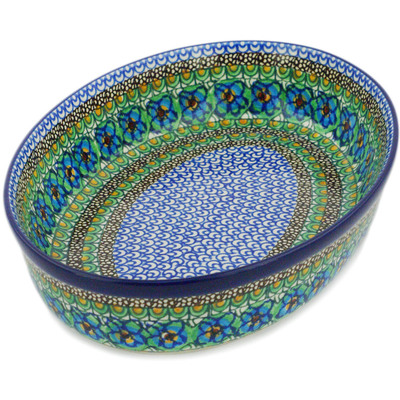 Polish Pottery Oval Baker 12&quot; Mardi Gras UNIKAT