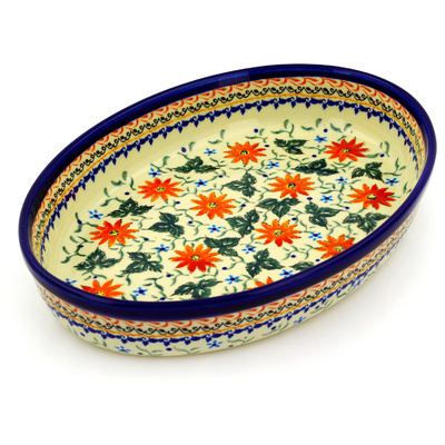 Polish Pottery Oval Baker 12&quot; Mexican Flame UNIKAT