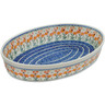 Polish Pottery Oval Baker 12&quot; Peach Spring Daisy