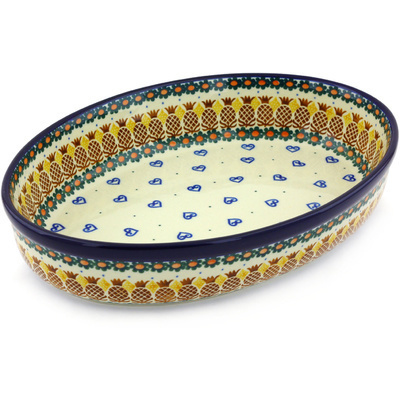 Polish Pottery Oval Baker 12&quot; Pineapple Paradise