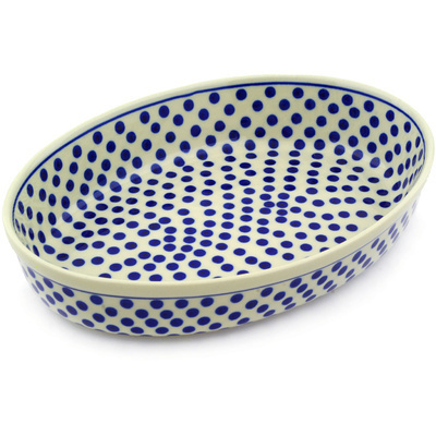 Polish Pottery Oval Baker 12" Polka Dot Delight