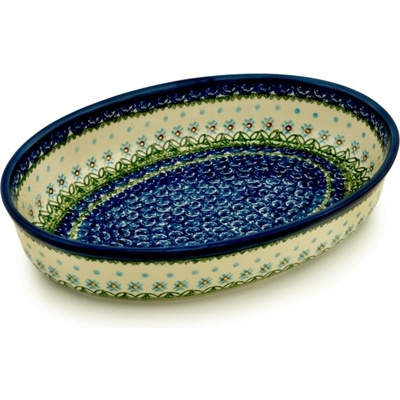 Polish Pottery Oval Baker 12&quot; Pushing Daisies