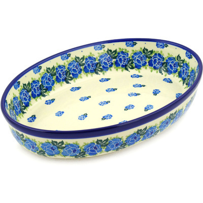 Polish Pottery Oval Baker 12&quot; Rose Wreath