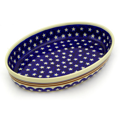 Polish Pottery Oval Baker 12&quot; Stars And Stripes