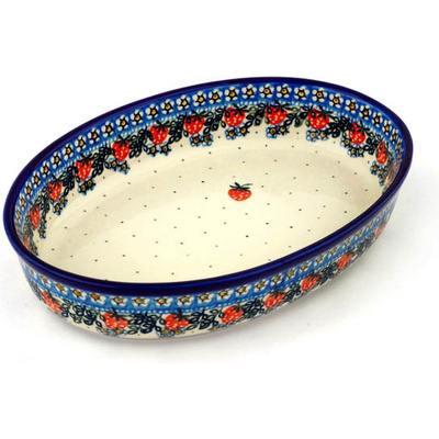 Polish Pottery Oval Baker 12&quot; Strwaberry Fever