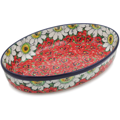 Polish Pottery Oval Baker 12&quot; Sweet Red Petals UNIKAT