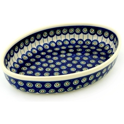 Polish Pottery Oval Baker 12&quot; Traditional Peacock